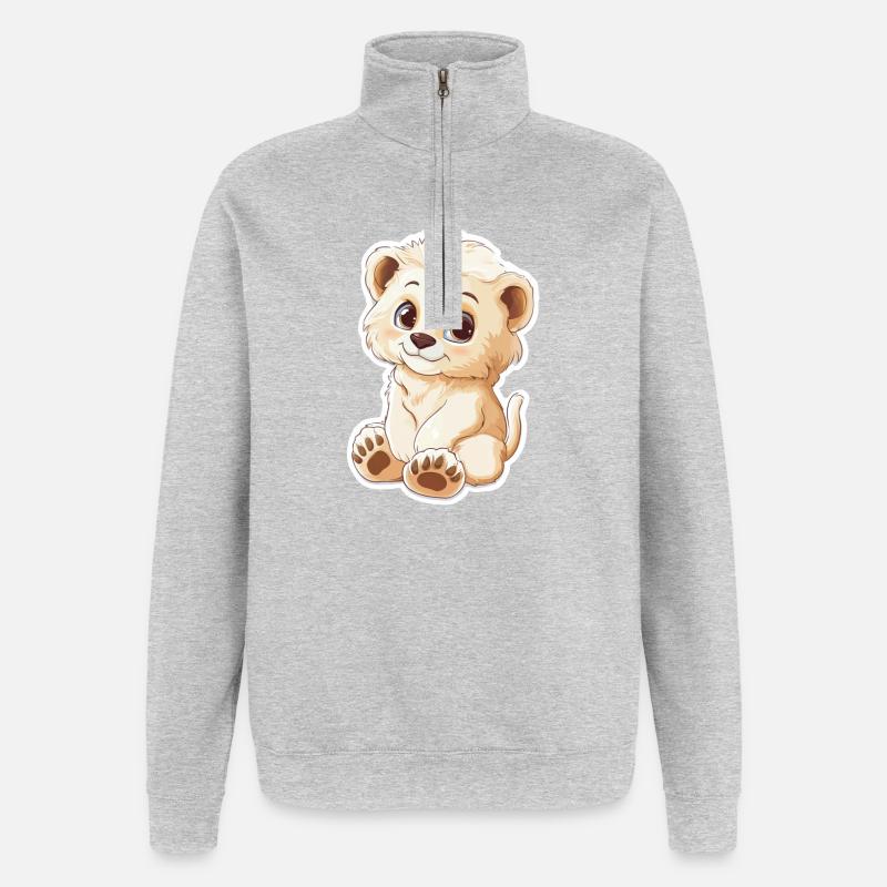 Löwe - Quarter-Zip-Sweatshirt - Grau meliert