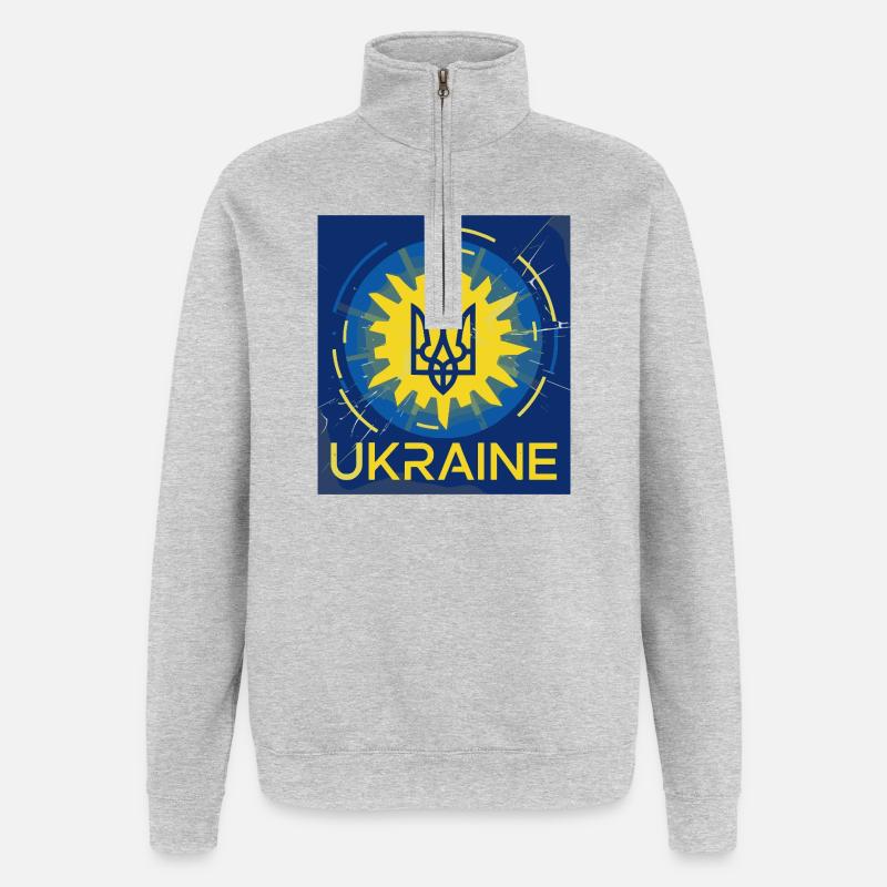 Conception vibrante de t-shirt emblème ukrainien - Sweat à zip 1/4 - gris chiné