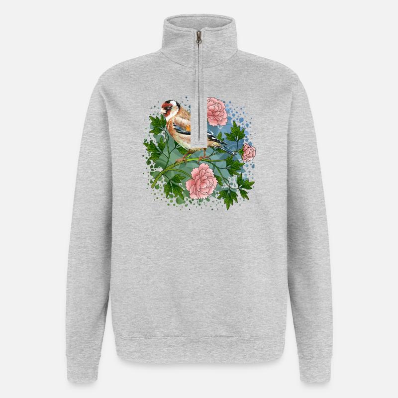 Bunter Vogel - Quarter-Zip-Sweatshirt - Grau meliert