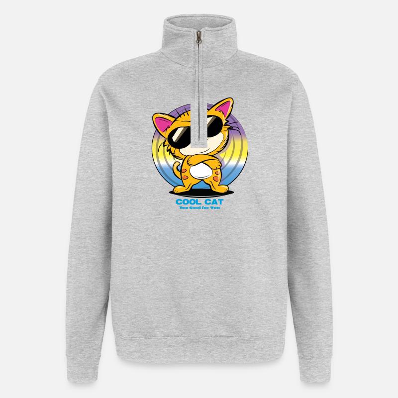Coole Katze mit Sonnenbrille - Quarter-Zip-Sweatshirt - Grau meliert