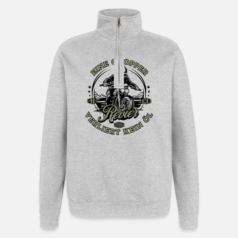 Moto motard chopper squelette - Sweat à zip 1/4 - gris chiné