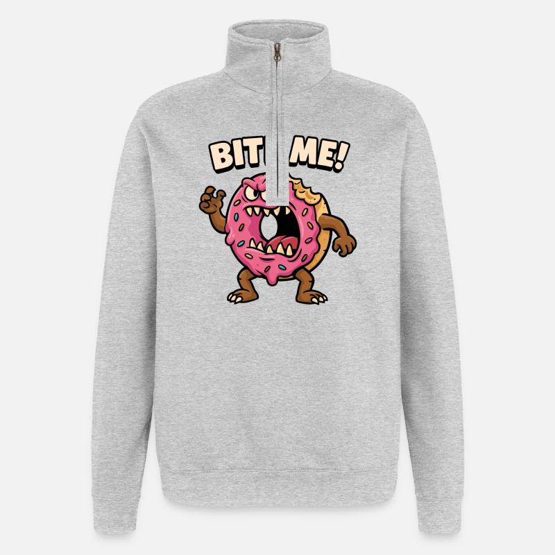 Conception agressive de monstre de beignet - Sweat à zip 1/4 - gris chiné