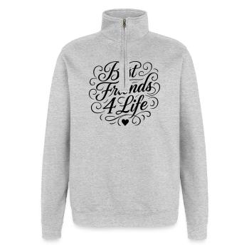 Meilleurs amis pour la vie - Sweat à zip 1/4 - gris chiné - Devant - AI Model Female 172 light (172cm) & AI Model Male 178 dark (178cm)