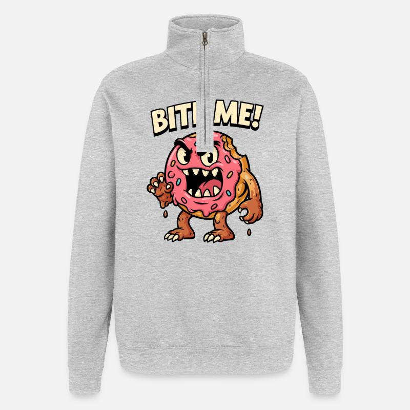 Illustration de monstre de beignet vif - Sweat à zip 1/4 - gris chiné