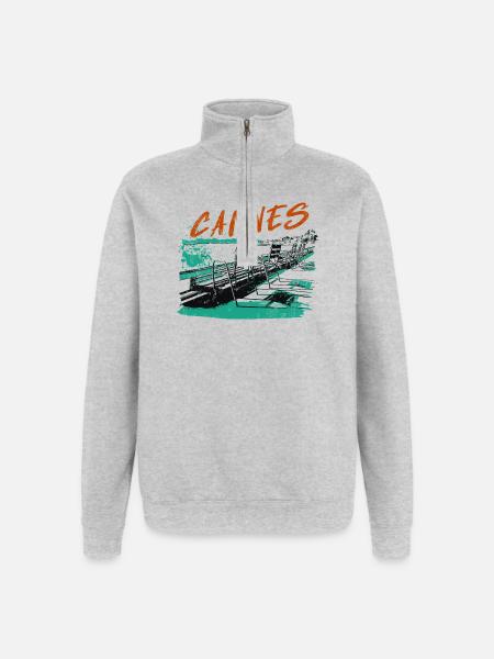 Cannes Côte d'Azur Illustration - Quarter-Zip Sweatshirt - heather grey