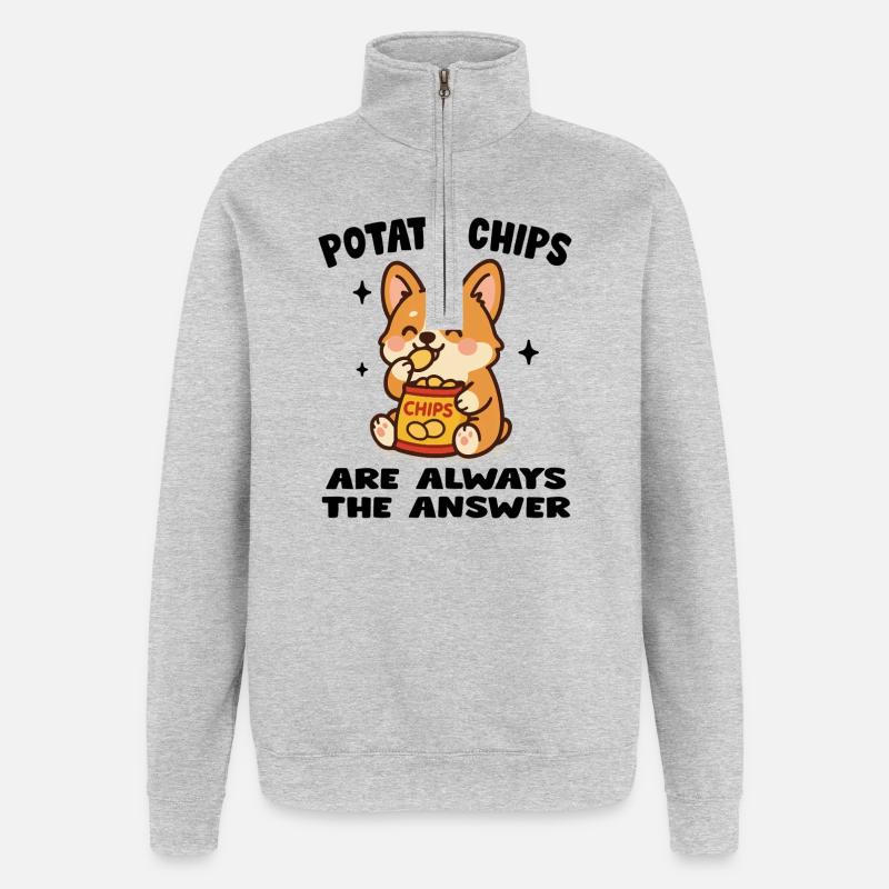 Chiot Cute Mangeur de Chips - Sweat à zip 1/4 - gris chiné