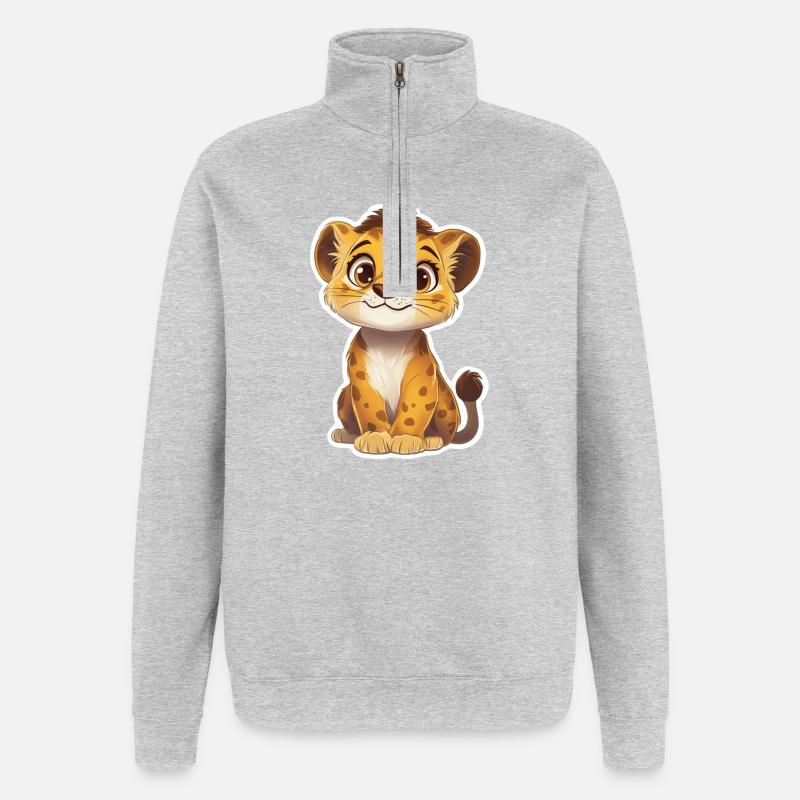 Löwe - Quarter-Zip-Sweatshirt - Grau meliert