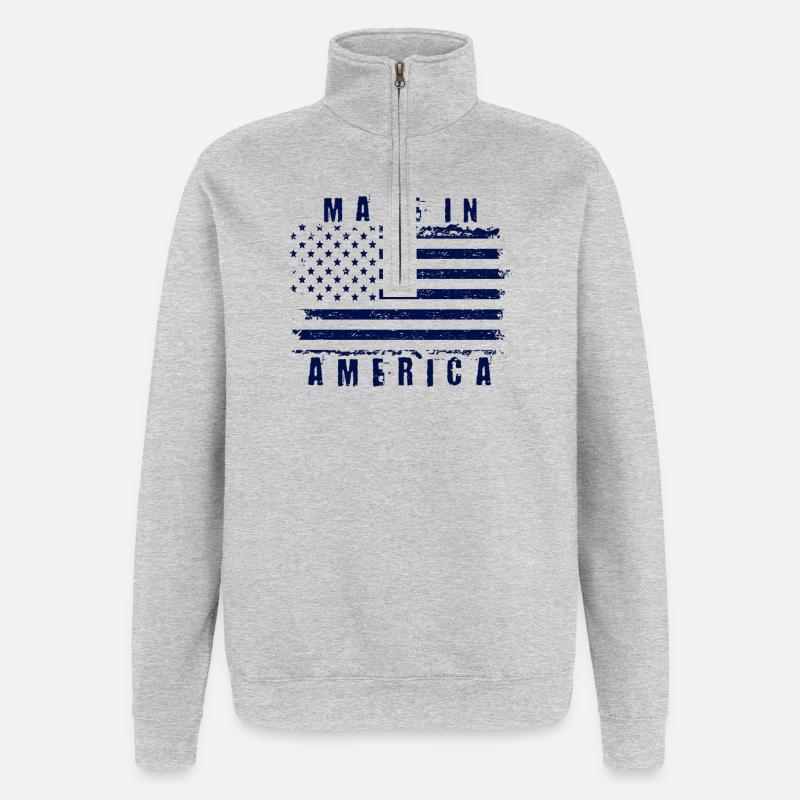 Drapeau américain avec texte stylisé - Sweat à zip 1/4 - gris chiné