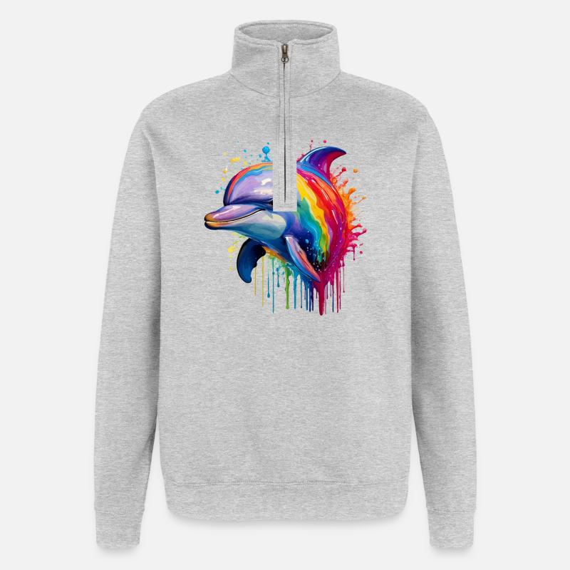 Bunter Delfin Kunstdruck - Quarter-Zip-Sweatshirt - Grau meliert