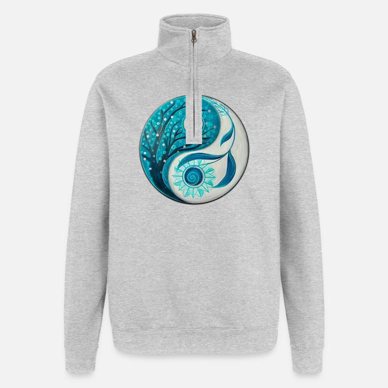 Yin Yang with Tree and Spiral - Quarter-Zip Sweatshirt - heather grey