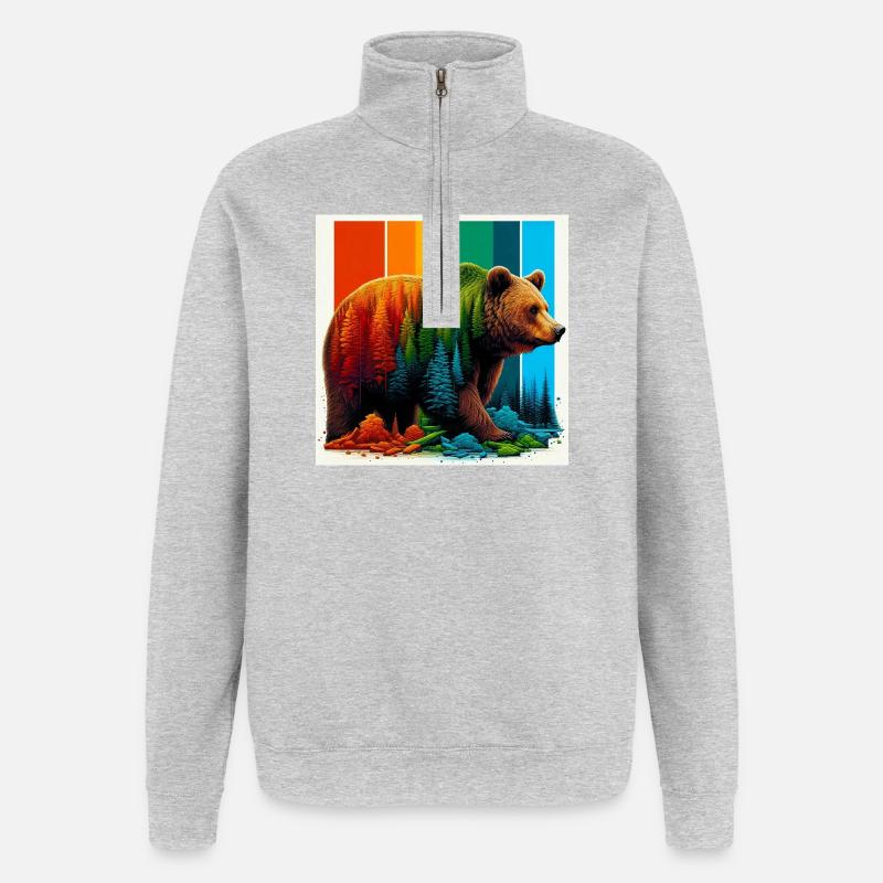ours - Sweat à zip 1/4 - gris chiné