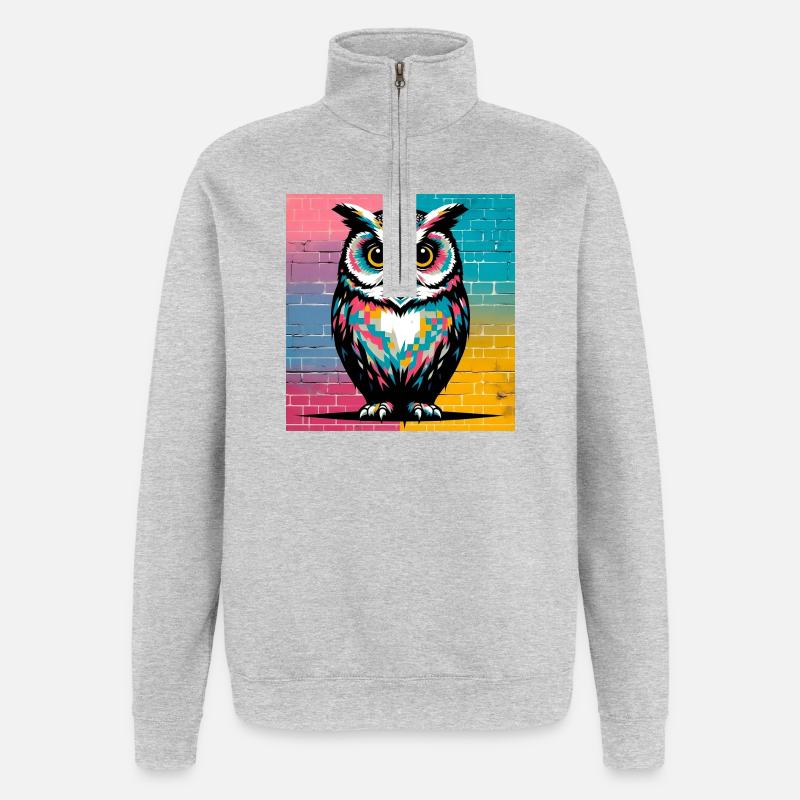 Eule - Quarter-Zip-Sweatshirt - Grau meliert