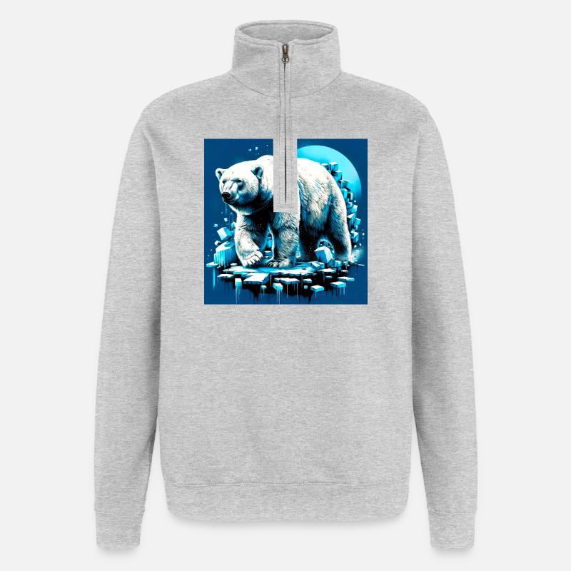 ours blanc - Sweat à zip 1/4 - gris chiné