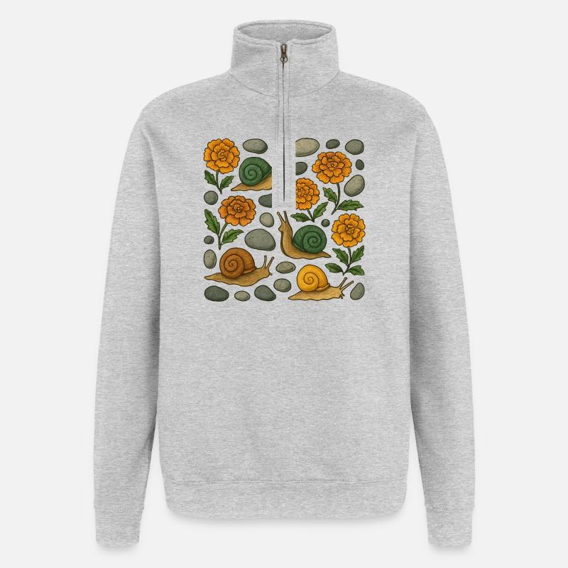 Whimsical Snails and Marigolds Pattern - Quarter-Zip Sweatshirt - heather grey