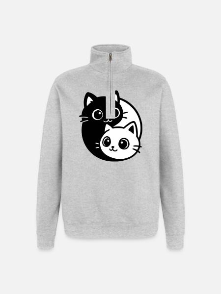Ying Yang Cat Portrait - Quarter-Zip Sweatshirt - heather grey
