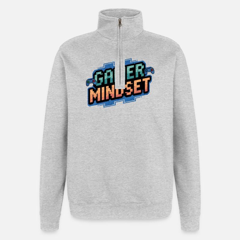 Conception pixelisée du minset gamer - Sweat à zip 1/4 - gris chiné