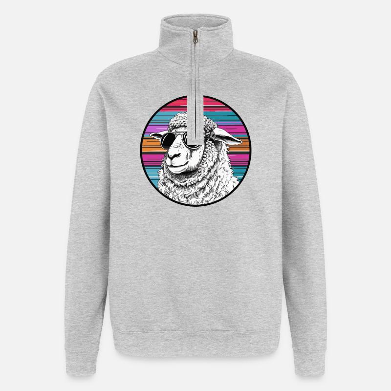 Lamasurfer mit Sonnenbrille - Quarter-Zip-Sweatshirt - Grau meliert