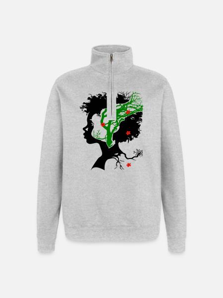 Abstract tree with flowers - Quarter-Zip Sweatshirt - heather grey