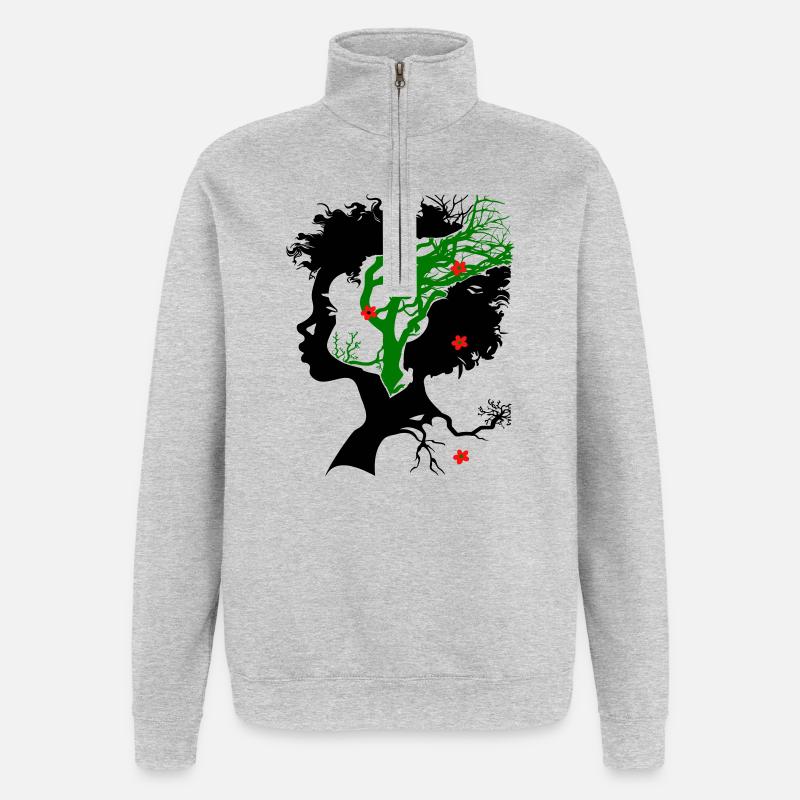 Arbre abstrait avec des fleurs - Sweat à zip 1/4 - gris chiné