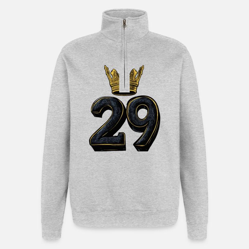 29 Zahl Krone - Quarter-Zip-Sweatshirt - Grau meliert