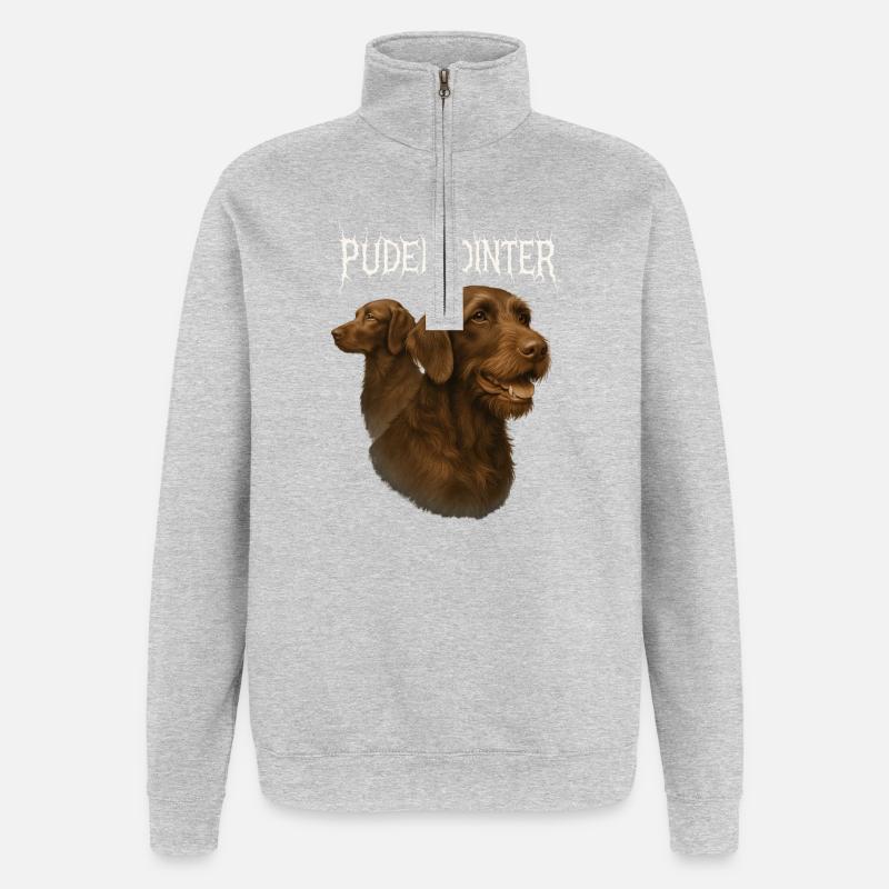 Pudelpointer - Quarter-Zip-Sweatshirt - Grau meliert