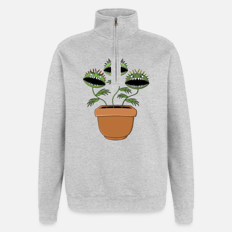 Lebendige fleischfressende Pflanze Illustration - Quarter-Zip-Sweatshirt - Grau meliert