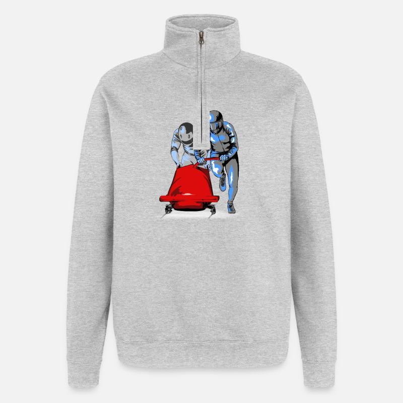Bobfahrer beim Anschieben am Start - Quarter-Zip-Sweatshirt - Grau meliert