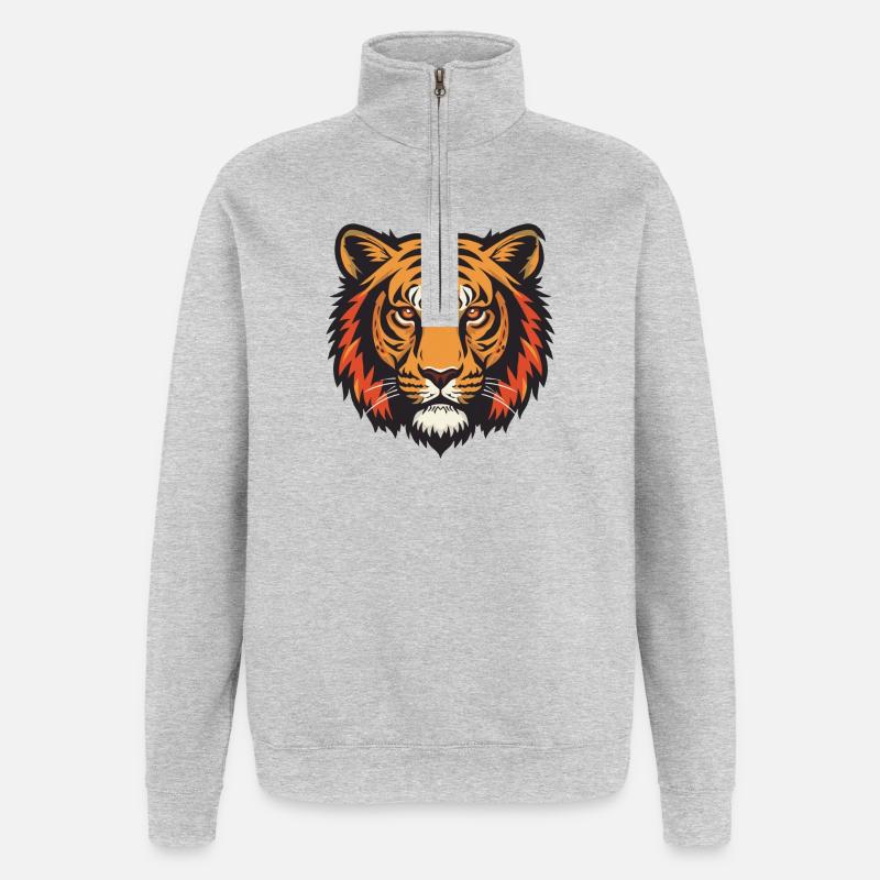 Expressive tiger head impression - Quarter-Zip Sweatshirt - heather grey