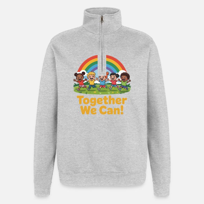 Gemeinsam können wir Regenbogenkinder - Quarter-Zip-Sweatshirt - Grau meliert
