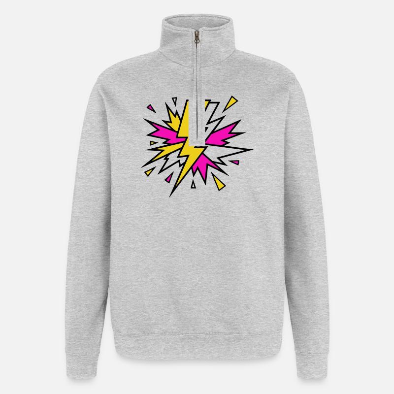 Explosion de néons à faisceau jaune - Sweat à zip 1/4 - gris chiné