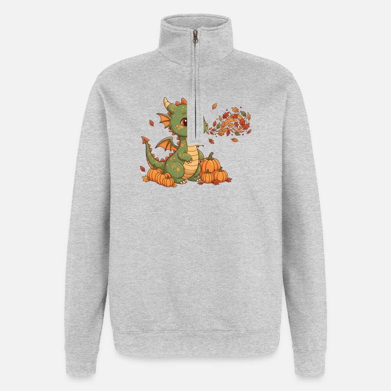 Dragon d’automne avec citrouilles - Sweat à zip 1/4 - gris chiné