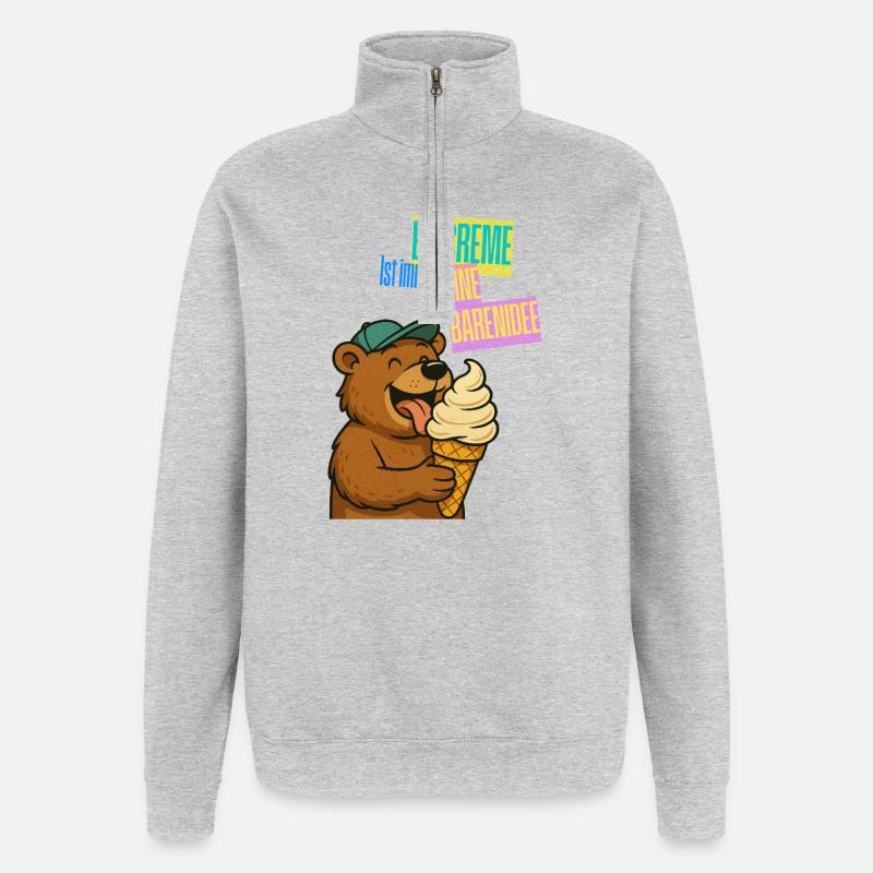 Bande dessinée de crème glacée Bear - Sweat à zip 1/4 - gris chiné