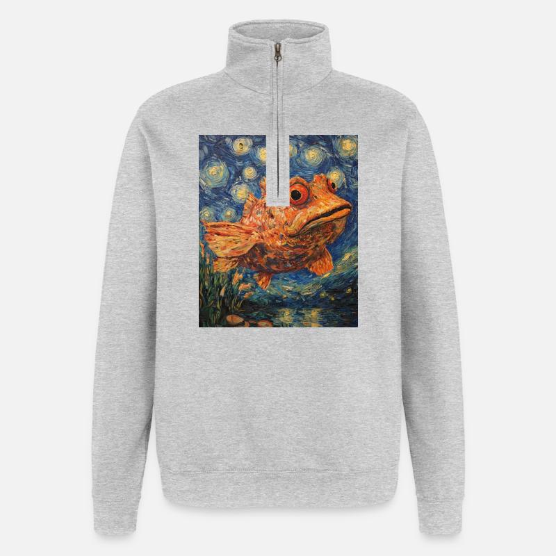 Fisch Van Gogh Style  - Quarter-Zip-Sweatshirt - Grau meliert