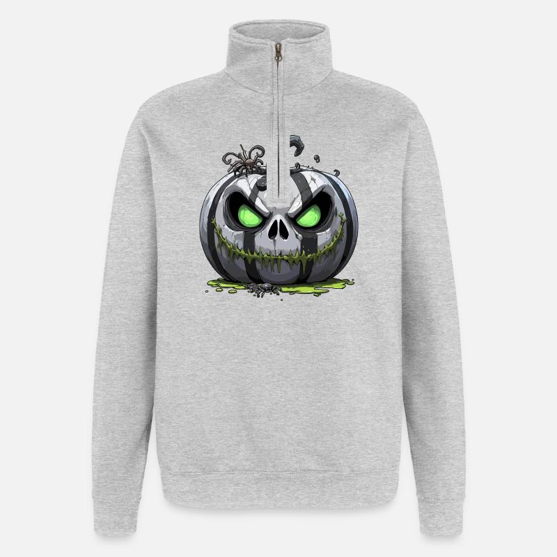 Grim Pumpkin Zombie with Green Eyes - Quarter-Zip Sweatshirt - heather grey