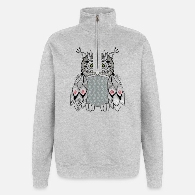  Eule - Quarter-Zip-Sweatshirt - Grau meliert