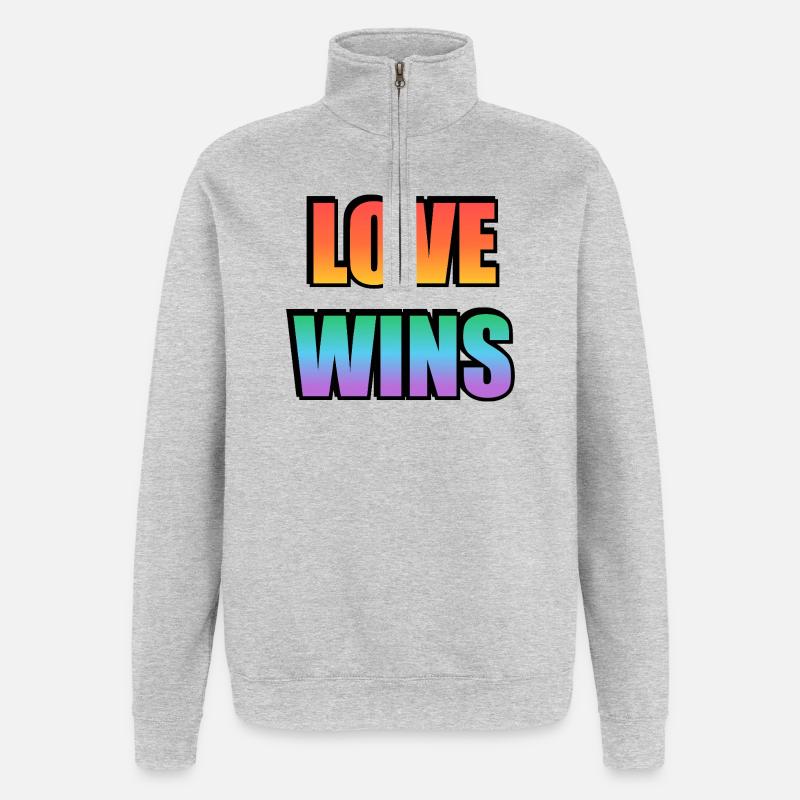 L’amour gagne le gradient arc-en-ciel - Sweat à zip 1/4 - gris chiné