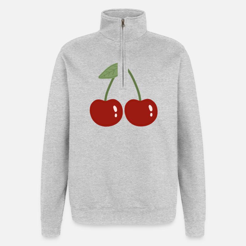 Zwillingskirsche Illustration - Quarter-Zip-Sweatshirt - Grau meliert