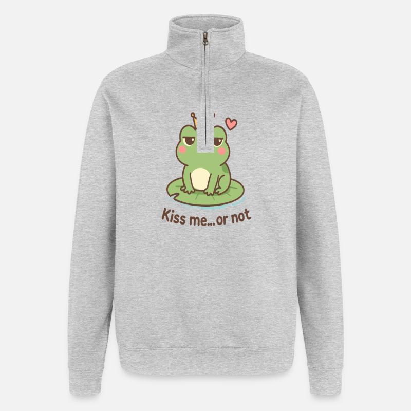 Kussfrosch König – Küss mich oder nicht - Quarter-Zip-Sweatshirt - Grau meliert