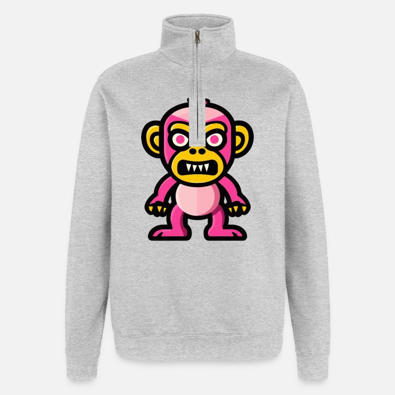 Affe Halloween Comic Lustig - Quarter-Zip-Sweatshirt - Grau meliert