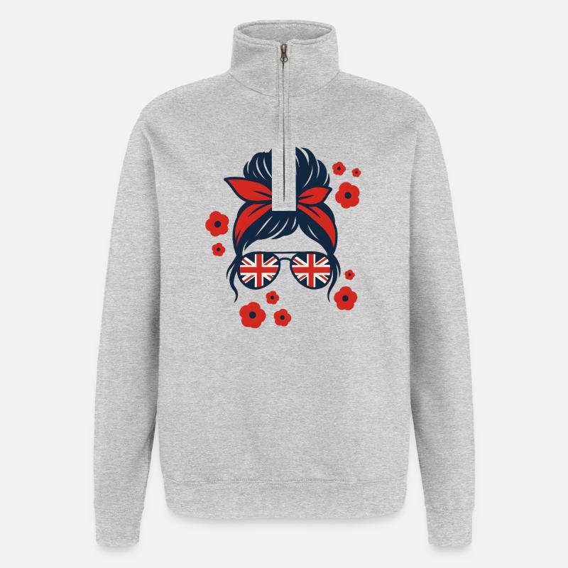 Brit Pop Sonnenbrille mit Blumenmuster - Quarter-Zip-Sweatshirt - Grau meliert