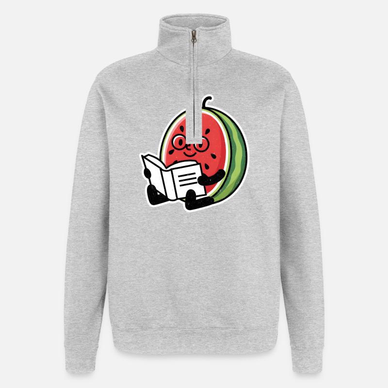 Wassermelone Leseheld - Quarter-Zip-Sweatshirt - Grau meliert