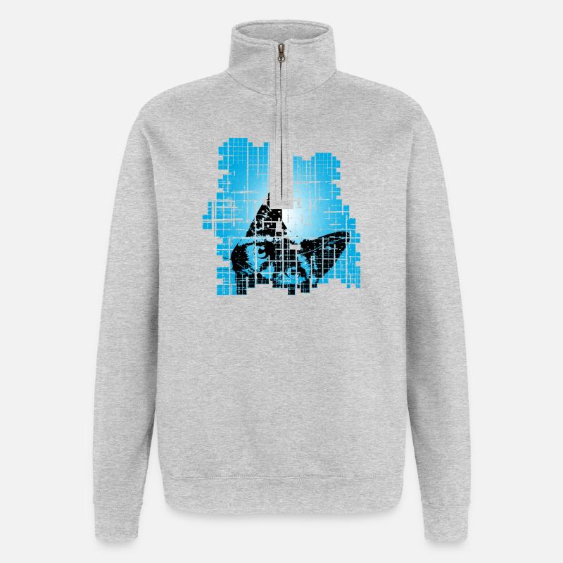 Chat en Pixel Grid Bleu - Sweat à zip 1/4 - gris chiné
