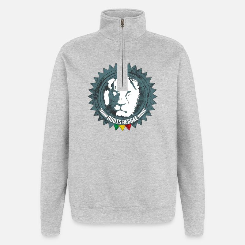 Rootsreggae Abzeichen Logo mit Löwe - Quarter-Zip-Sweatshirt - Grau meliert