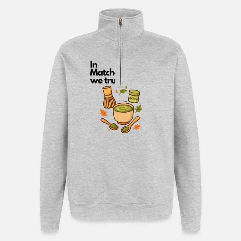 In Matcha we trust Ritual Grün - Quarter-Zip-Sweatshirt - Grau meliert