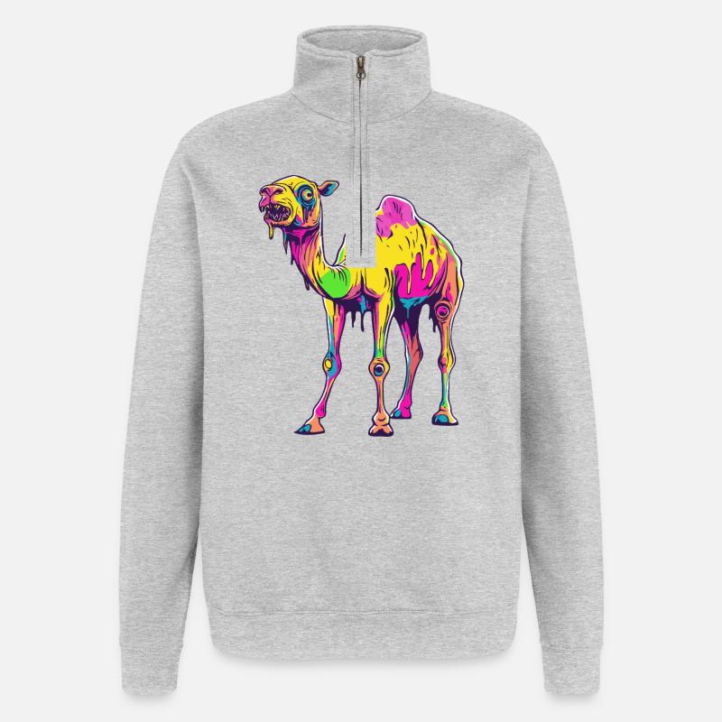 Kamel Halloween Comic Lustig - Quarter-Zip-Sweatshirt - Grau meliert
