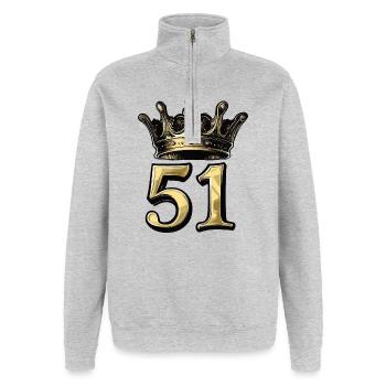 51 Zahl Krone - Quarter-Zip-Sweatshirt - Grau meliert - Vorne - AI Model Female 172 light (172cm) & AI Model Male 178 dark (178cm)