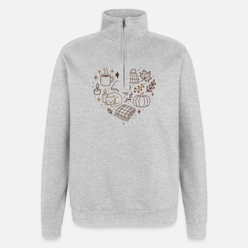 Herbstliche Kuschelabend Muster - Quarter-Zip-Sweatshirt - Grau meliert