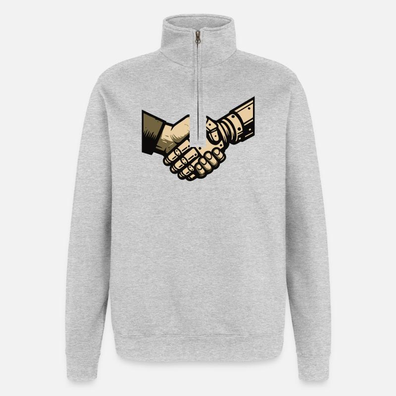 Handshake between man and machine - Quarter-Zip Sweatshirt - heather grey
