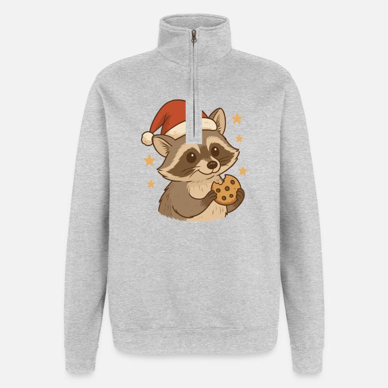 raton laveur de Noël avec biscuit - Sweat à zip 1/4 - gris chiné