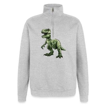 Grüner Retro Dino T Rex - Quarter-Zip-Sweatshirt - Grau meliert - Vorne - AI Model Female 172 light (172cm) & AI Model Male 178 dark (178cm)